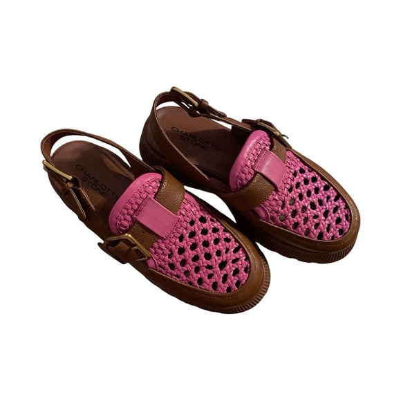 Charlotte Stone Audrey Woven Sling Back Loafers Pink And Brown Size 7 NWOT - Picture 5 of 7